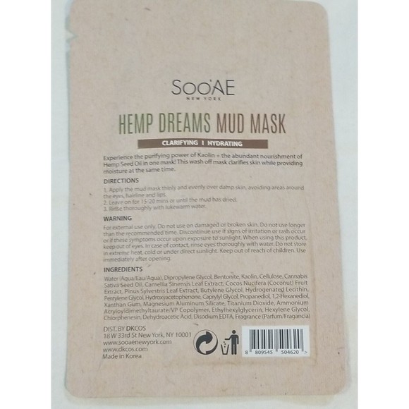 5x SOOAE HEMP DREAMS MUD MASK CLARIFYING & HYDRATING 1 MASK EACH Lot of 5 - Picture 3 of 3